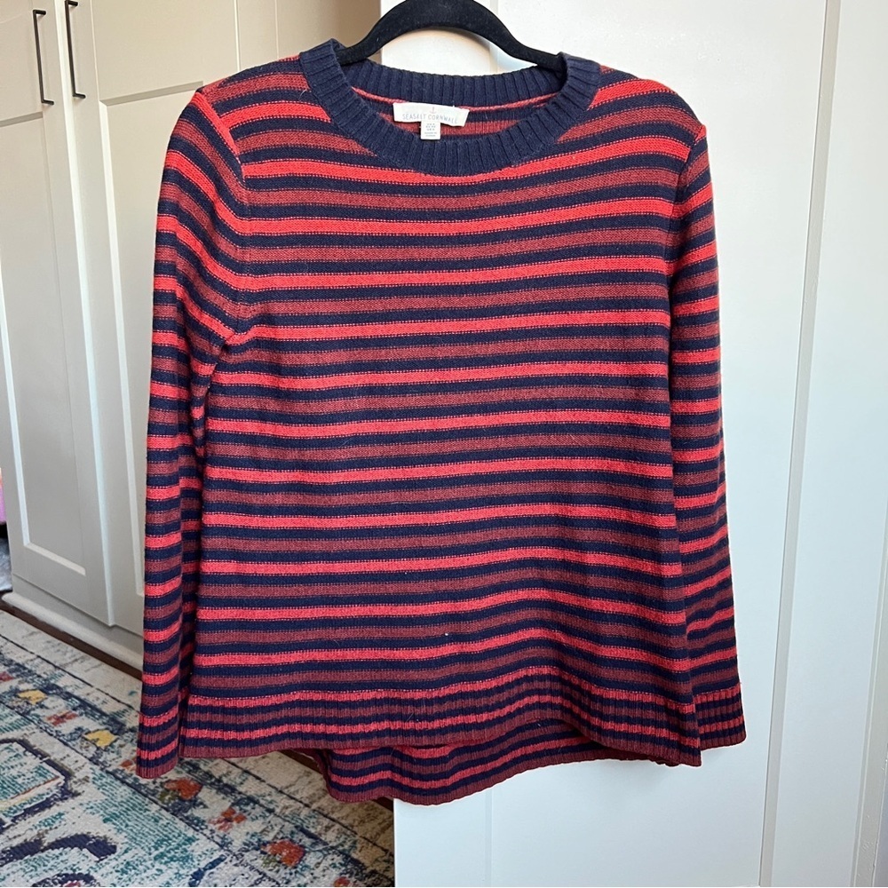 Seasalt Cornwall Carbis Jumper Navy and Red Striped Wool Blend Sweater size 4